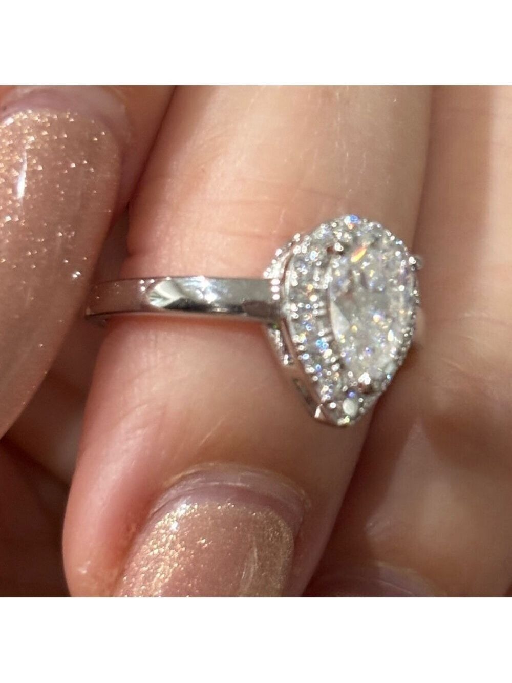 Moissanite 1.23 CTV Teardrop Ring over Sterling Silver 925 size 6 - Picture 7 of 8